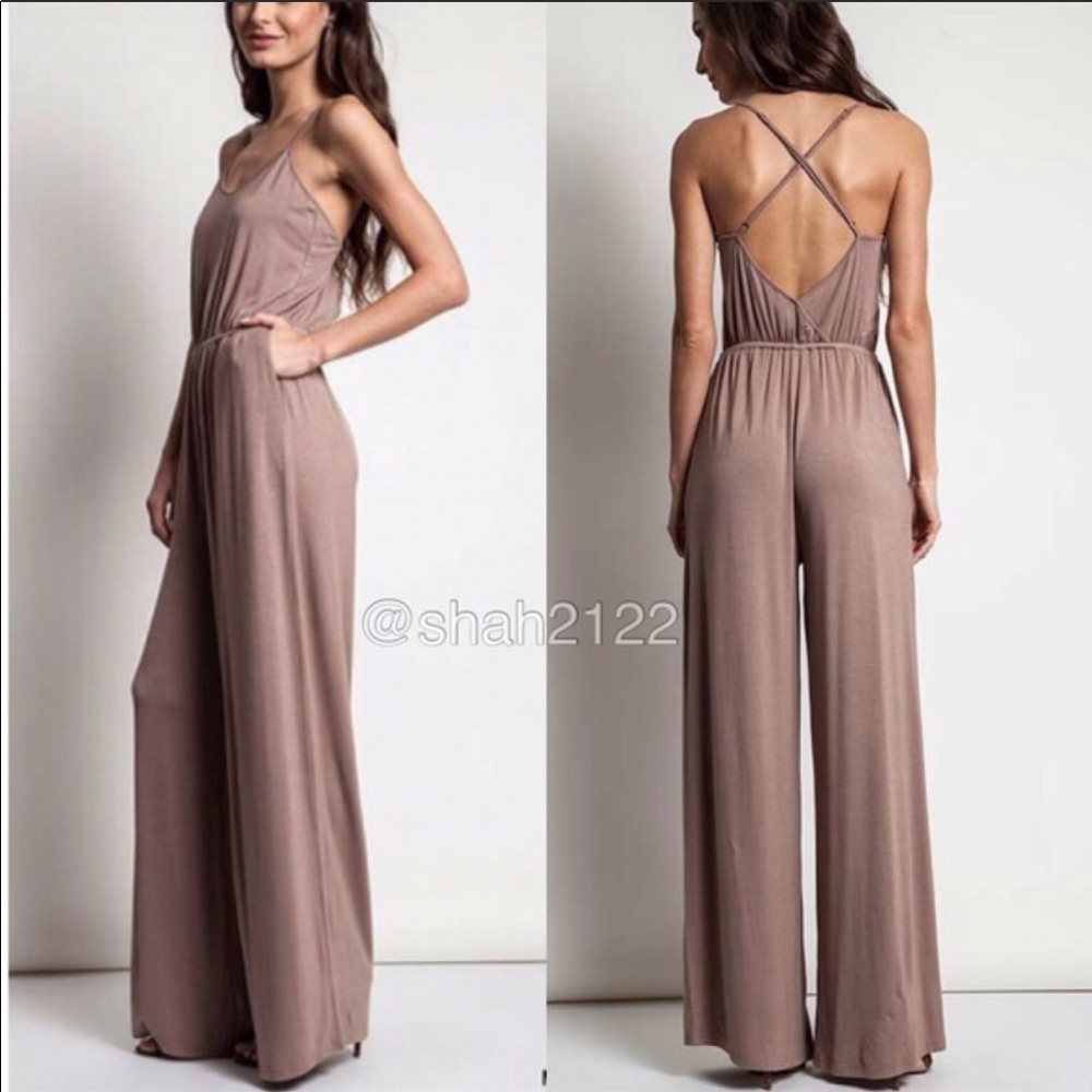 Criss cross back wide leg jumpsuit dress sexy - Picture 5 of 6